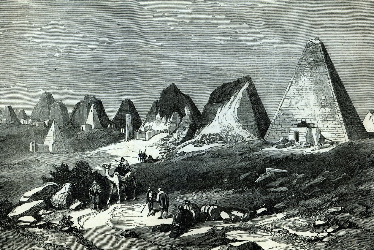 Pirâmides de Meroe, no Nilo (rota do general Gordon), de "The Illustrated London News", 23 de fevereiro de 1884 de English School
