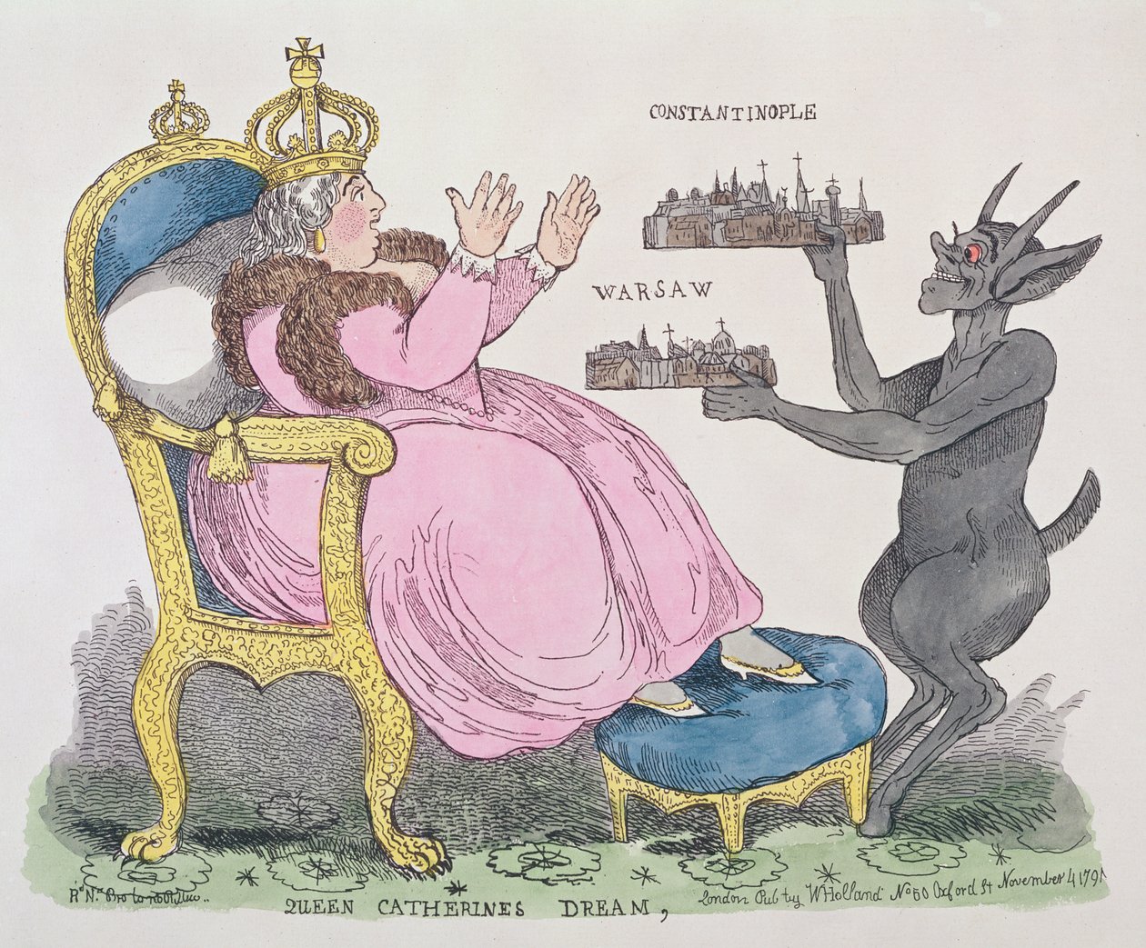 Sonho da Rainha Catarina, 1791 (gravura a cores) de English School