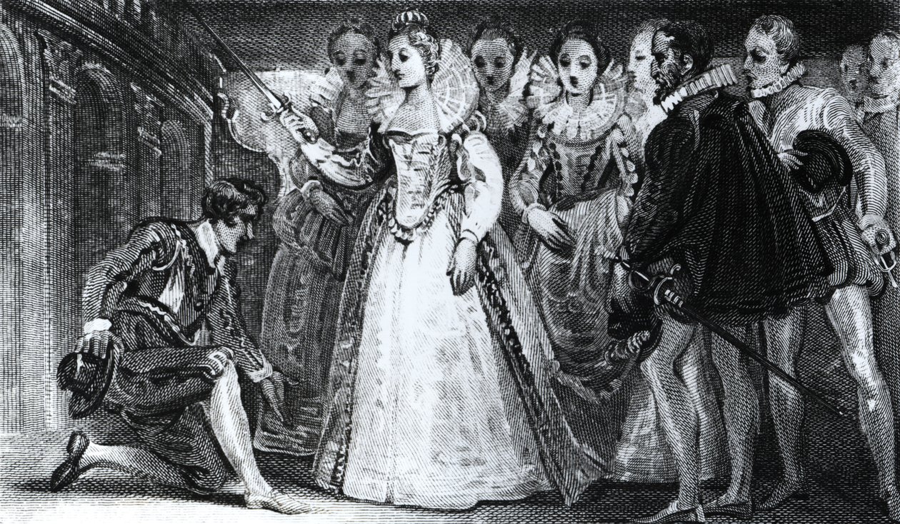 Rainha Elizabeth I (1530-1603) Cavaleiro Francis Drake (c.1540-96) em 1581 de English School