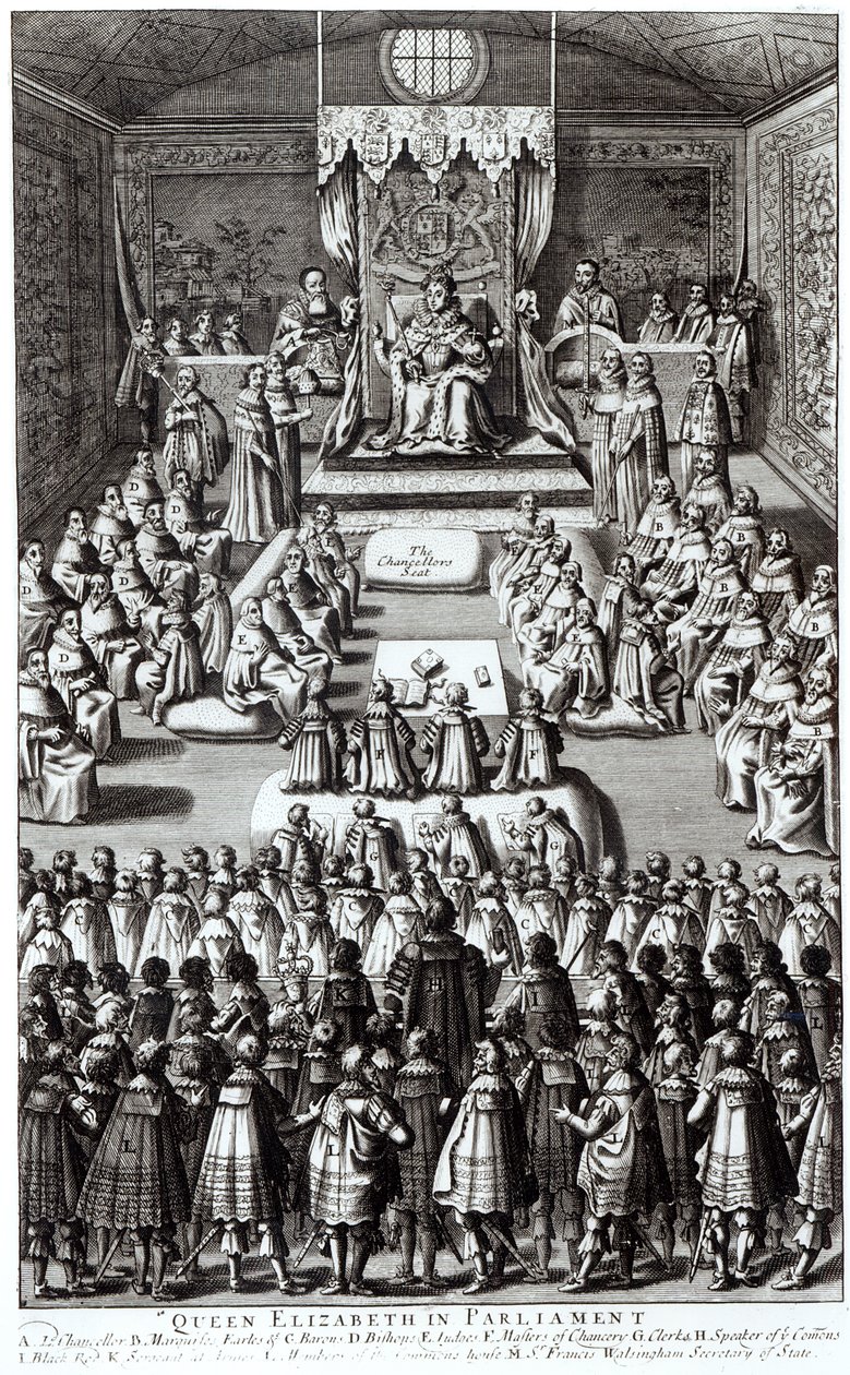 Rainha Elizabeth I (1533-1603) e Parlamento de English School