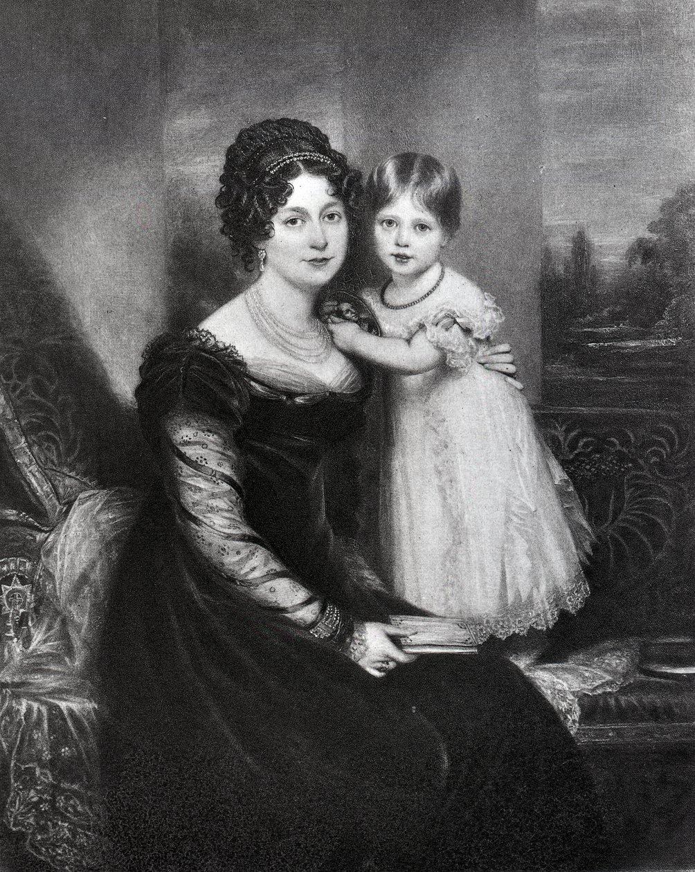 Rainha Vitória como uma criança com sua mãe a duquesa de Kent, c.1822 de English School