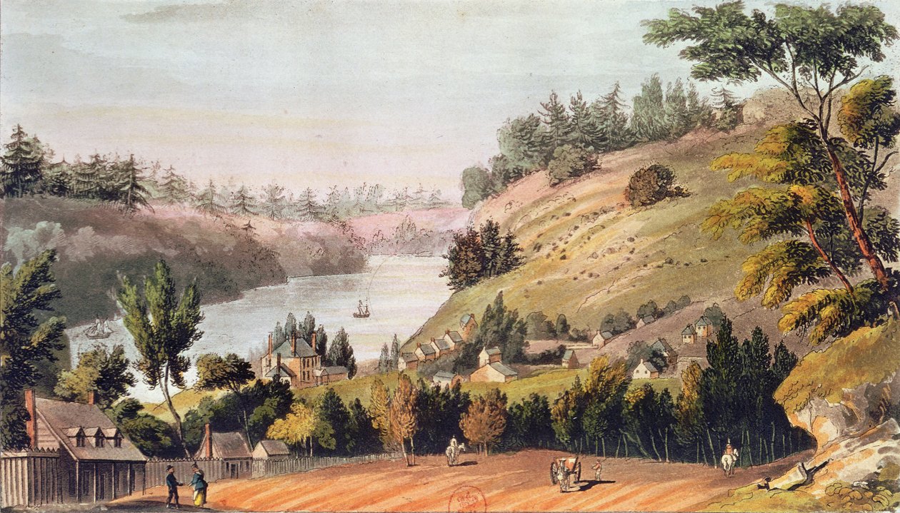 Queenston, no desembarque entre o Lago Ontário e o Lago Erie, de &39;Ackermann&39;s Repository of Arts&39;, 1814 de English School