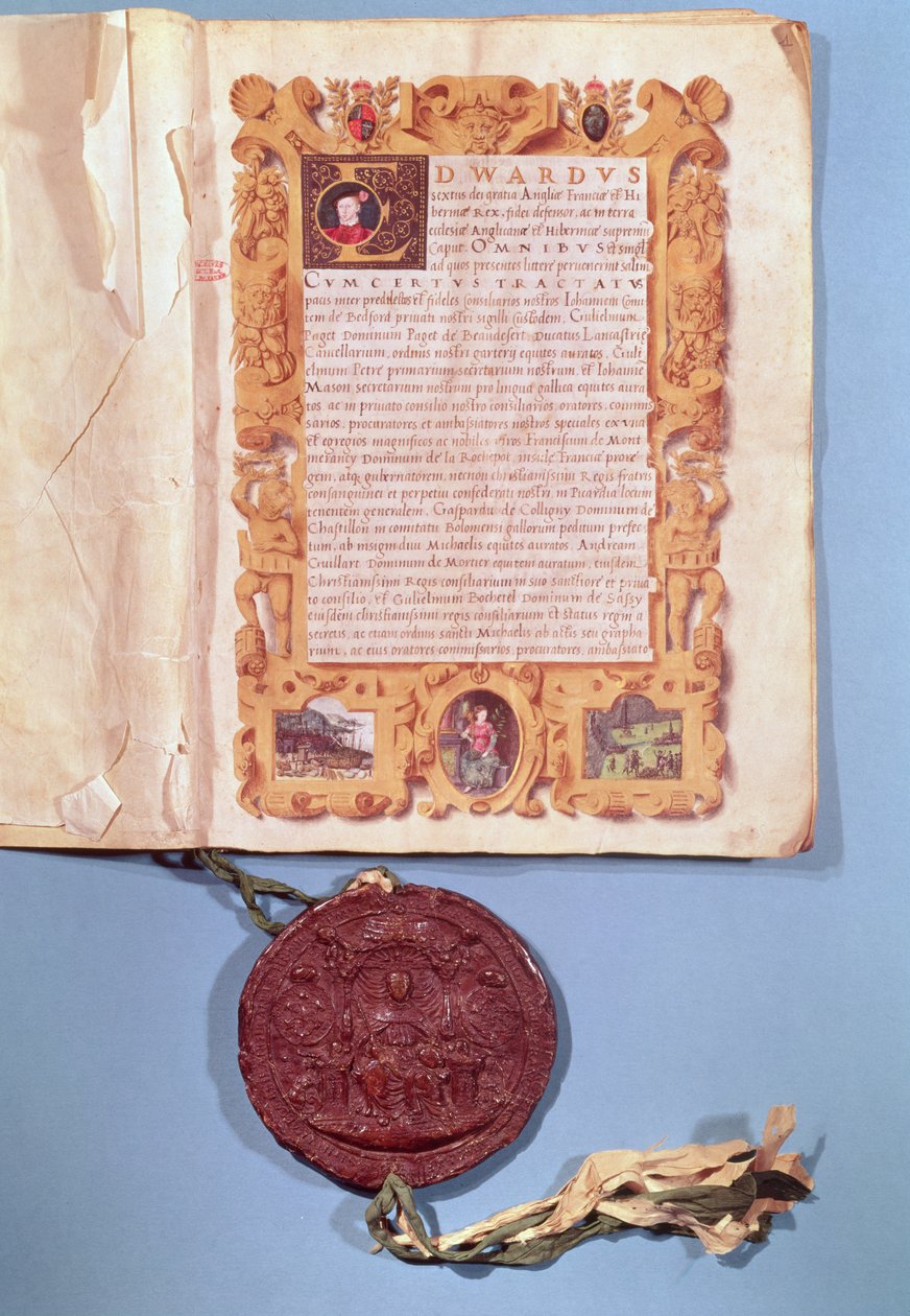 Ratificação de Eduardo VI (1537-1553) do Tratado de Boulogne, 25 de maio de 1550 de English School