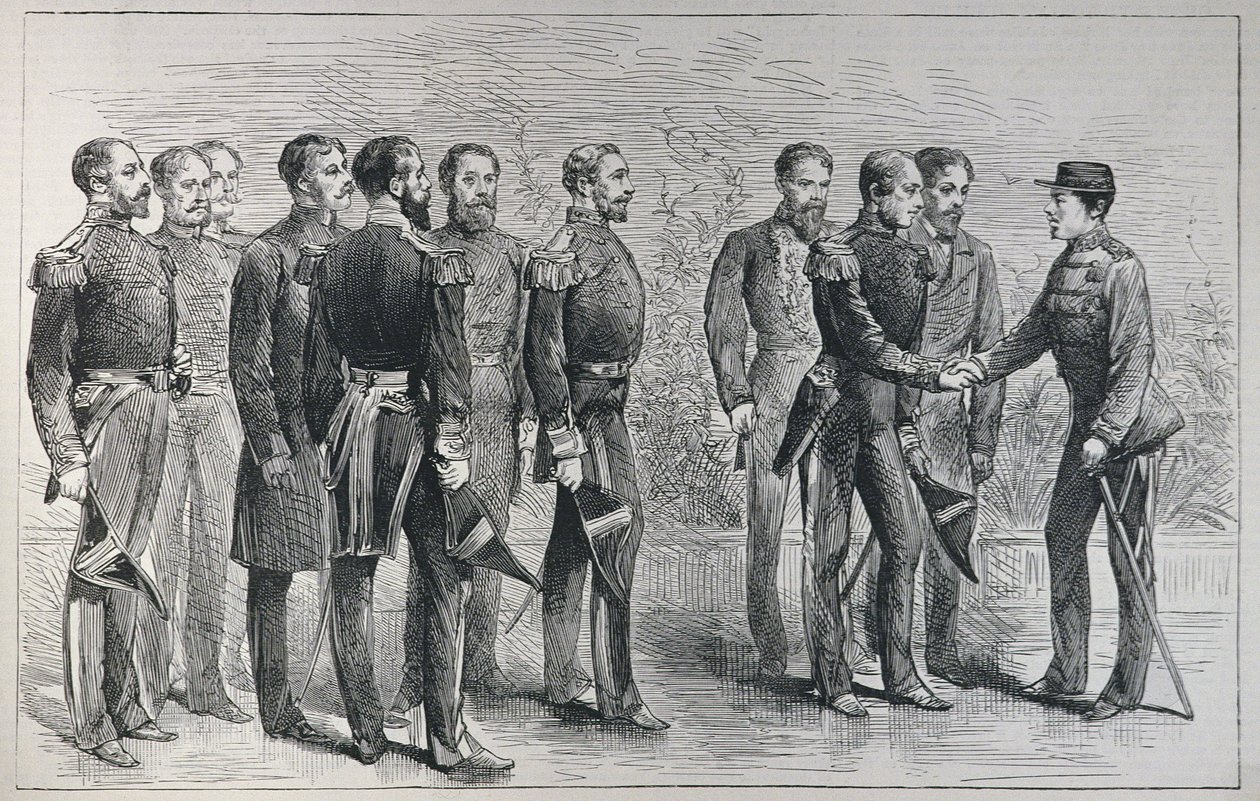 Recepção dos Oficiais da Marinha Britânica pelo Mikado do Japão, de &39;The Illustrated London News&39;, 7 de maio de 1887 de English School