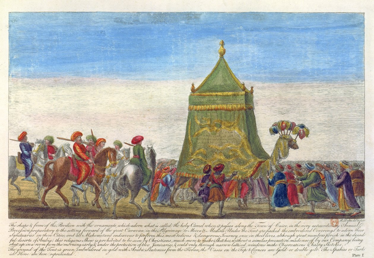 Desfile Religioso Comemorando a Partida Anual de Meca de Antiguidades e Visões na Grécia e Egito escrito por Richard Dalton, 1701 de English School