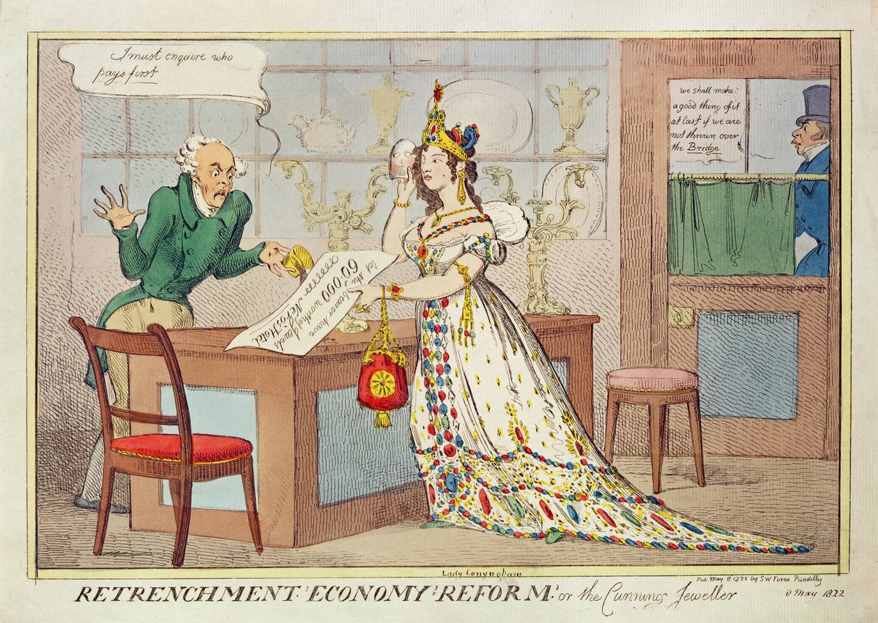 Reforma da Economia da Contenção, ou o Joalheiro Astuto, 1822 (gravura a cores) de English School