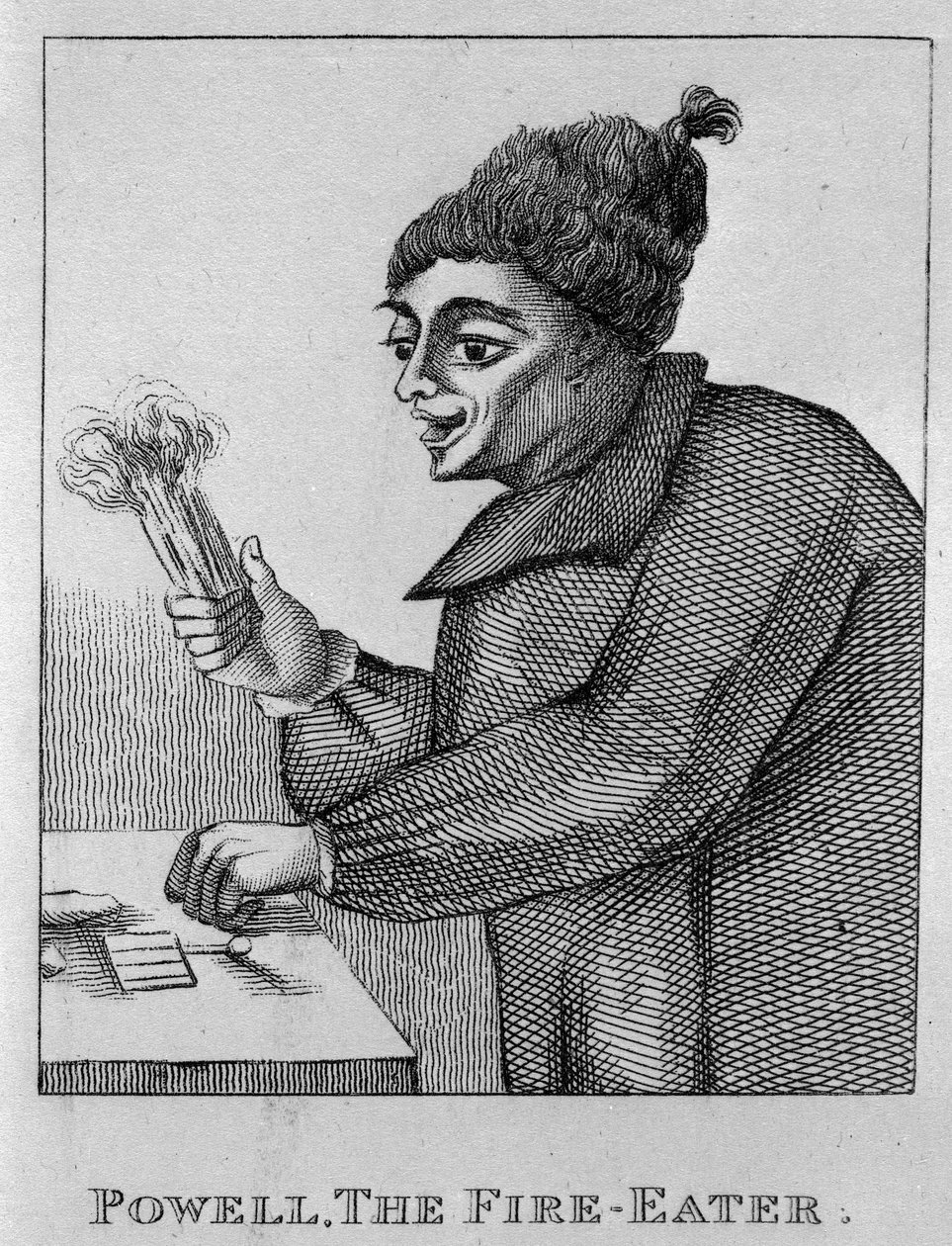 Robert Powell, O Comedor de Fogo, de &39;Retratos e Faces de Caráteres Notáveis e Excêntricos de Londres&39;, publicado em 1819 de English School