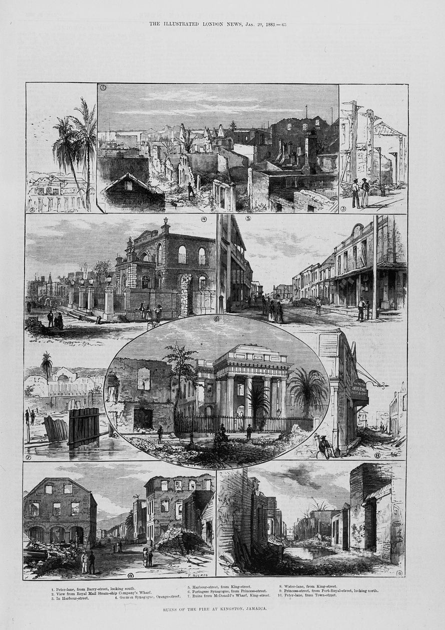 Ruínas do fogo em Kingston, Jamaica, de &39;The Illustrated London News&39;, 20 de janeiro de 1883, 1842 de English School