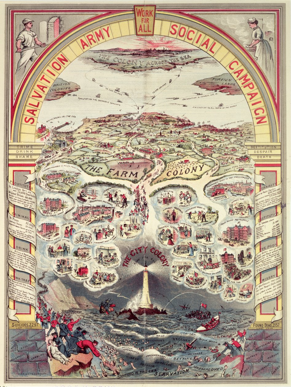 Cartaz da propaganda da campanha social do exército da salvação, Londres, c.1910 (chromolitho) de English School