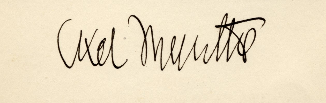 Assinatura de Axel Martin Fredrik Munthe, de "A História de San Michele", de Axel Munthe, publicado em 1932 de English School