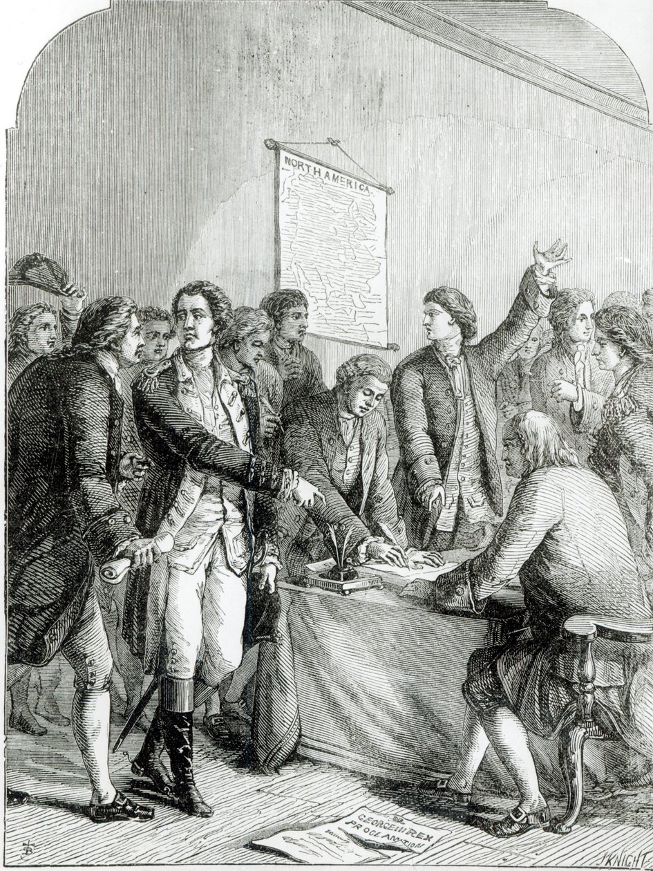 Assinatura da Declaração de Independência dos Estados Unidos, gravada por J. Knight de English School