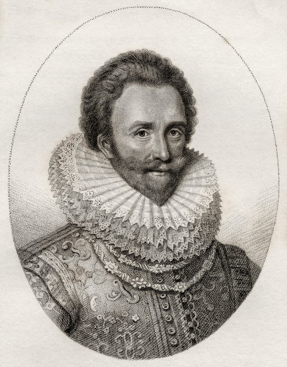 Sir Dudley Carleton, ilustração de "Um catálogo de autores reais e nobres, Volume II", publicado em 1806 de English School