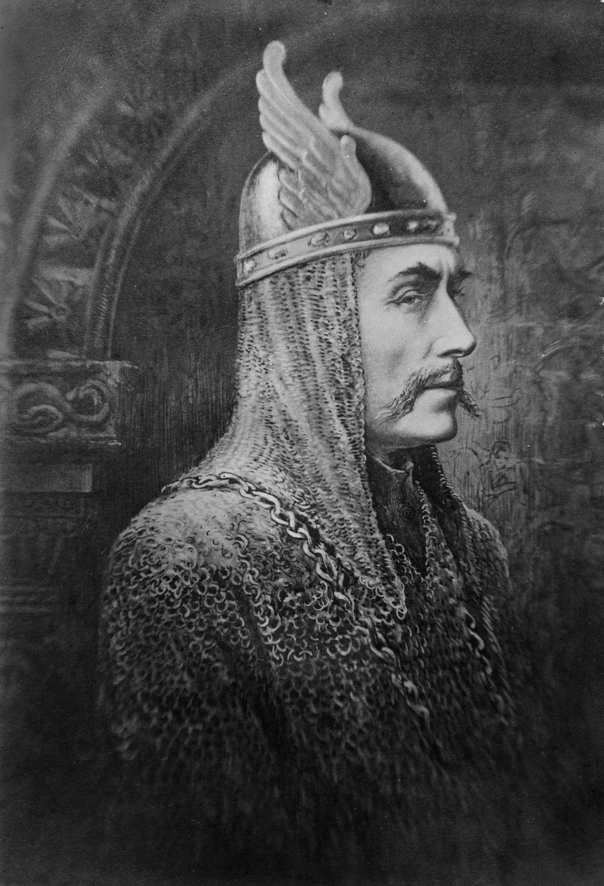 Sir Johnston Forbes-Robertson no papel de Macbeth de English School