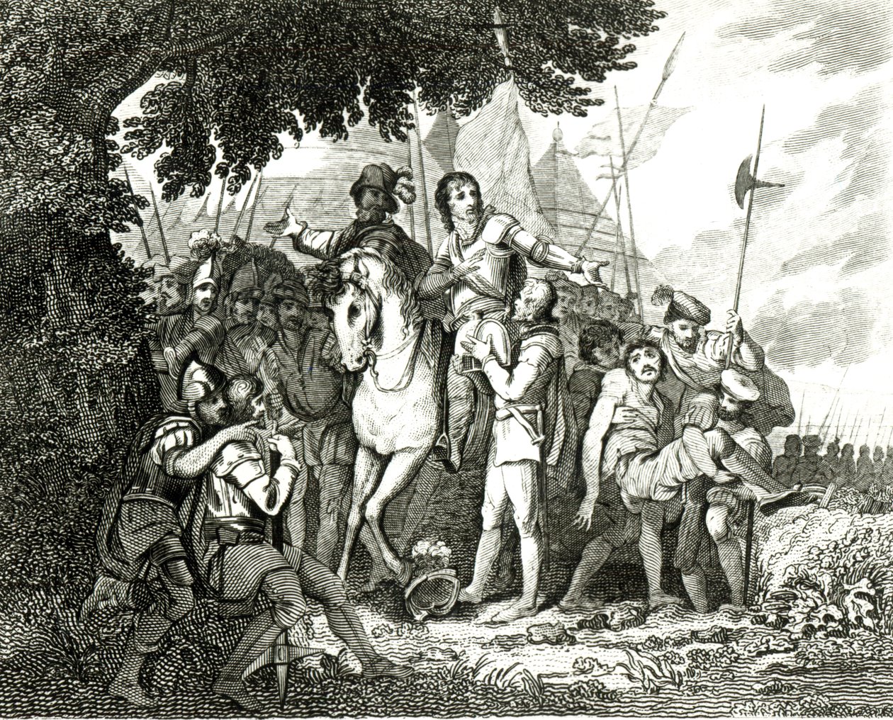 Bondade de sir Philip Sidney a um soldado, 1815 de English School
