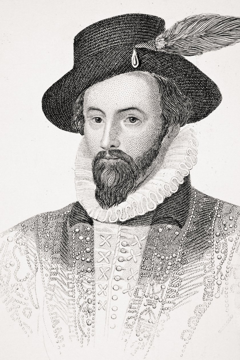 Sir Walter Raleigh, ilustração de "Old England&39;s Worthies" de Lord Brougham, publicado em 1880 de English School