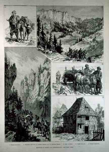 Esboços na Bósnia e Herzegovina, de The Illustrated London News, 18 de fevereiro de 1882 de English School