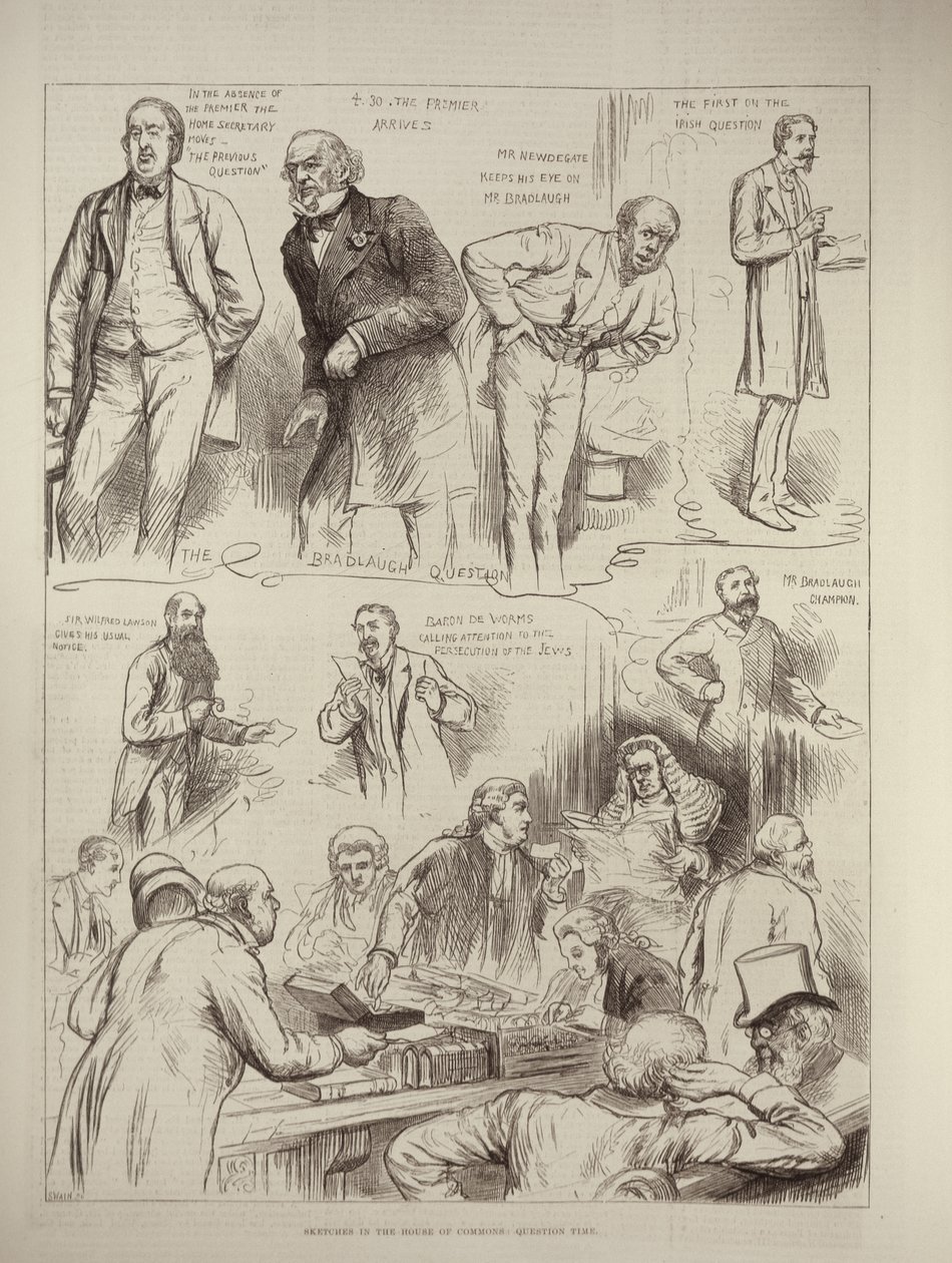 Esboços na Câmara dos Comuns: período de perguntas, de The Illustrated London News, 18 de fevereiro de 1882 de English School