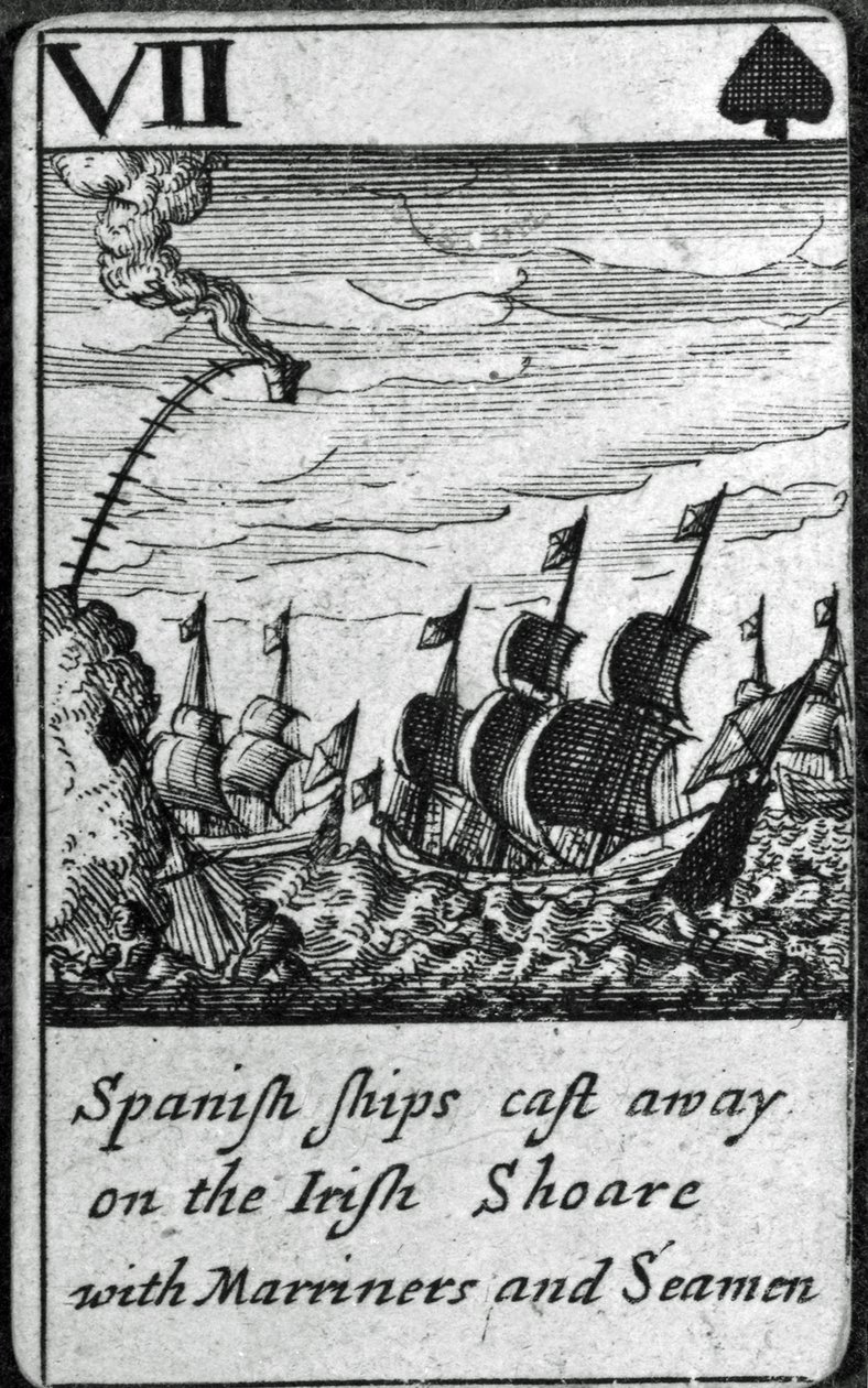 Os navios espanhóis são expulsos. VII de espadas de um baralho de cartas de English School