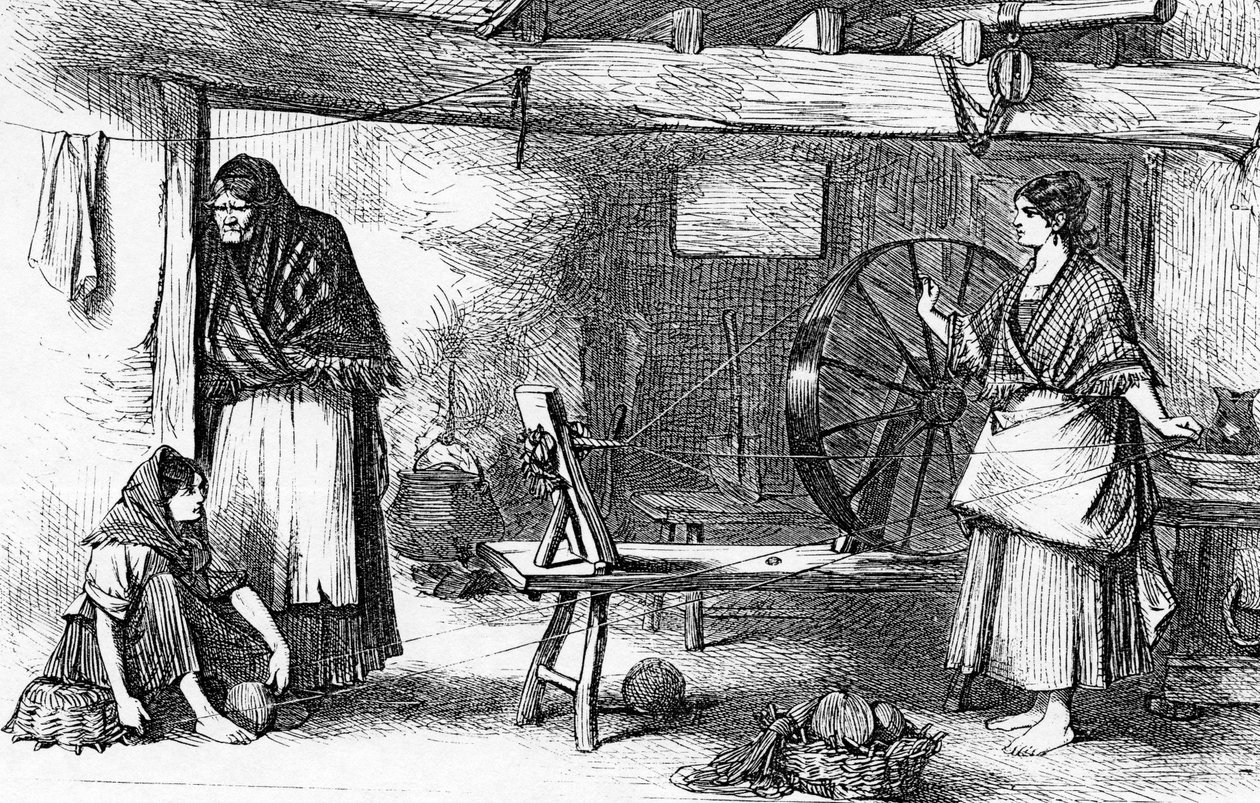 Fiação Net Thread no Claddagh, Galway, ilustração de &39;The Illustrated London News&39;, 16 de julho de 1870 de English School