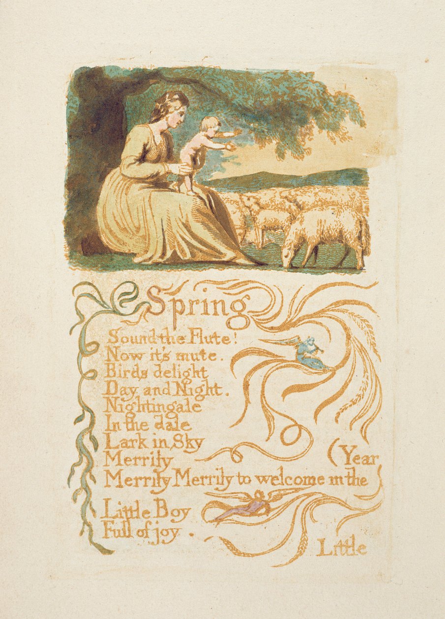&39;Primavera&39;, prato 12 de &39;Songs of Innocence and Experience&39;, depois de William Blake (1757-1827) c.1808 (wc com caneta e tinta marrom) de English School