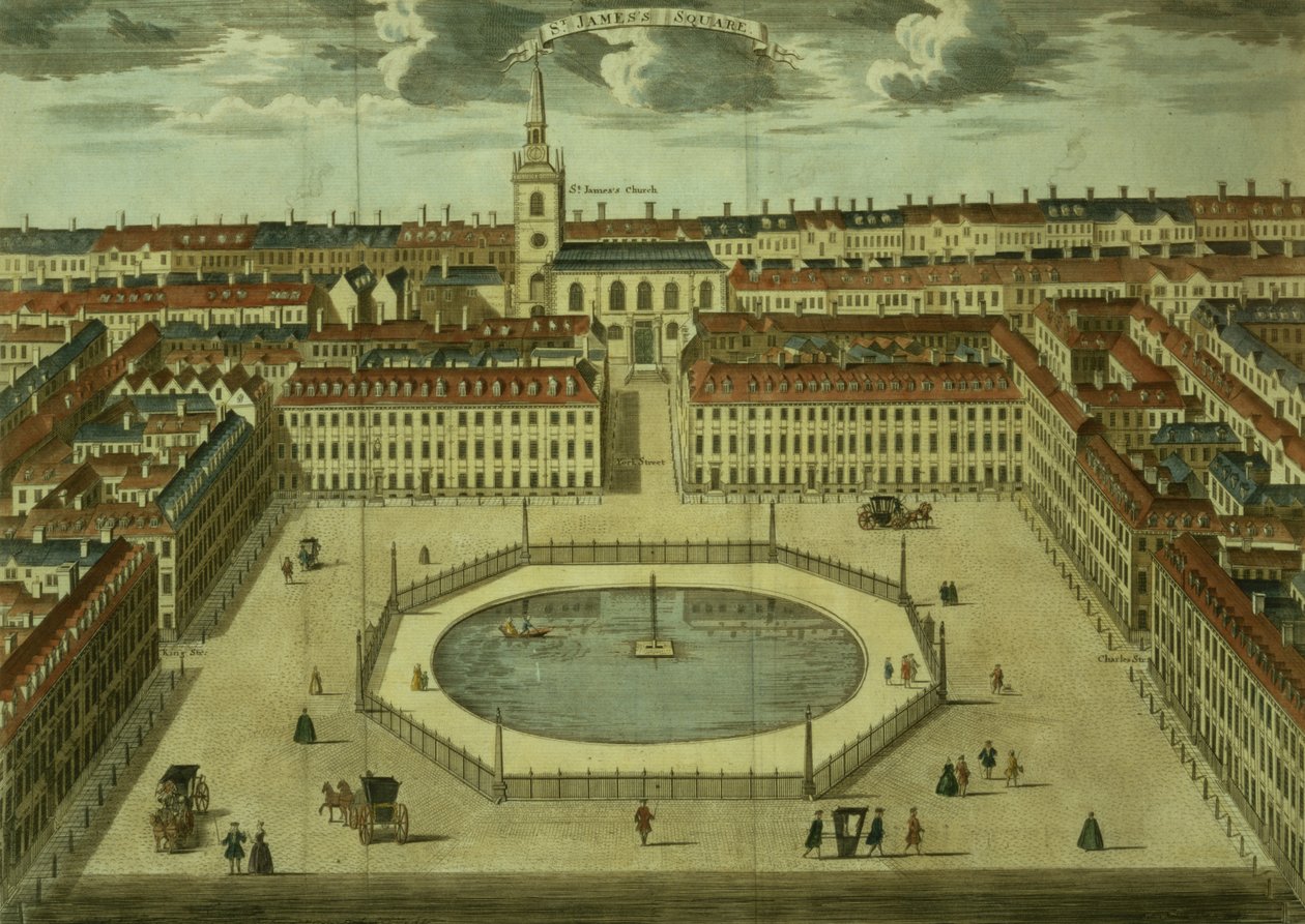 St. Jamess Square, para Stows Survey of London, pub. 1754 de English School