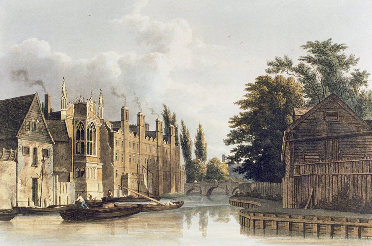 St. Johns College, Cambridge da Fishers Lane, placa de A History of Cambridge de R. Ackermann, 1815 de English School