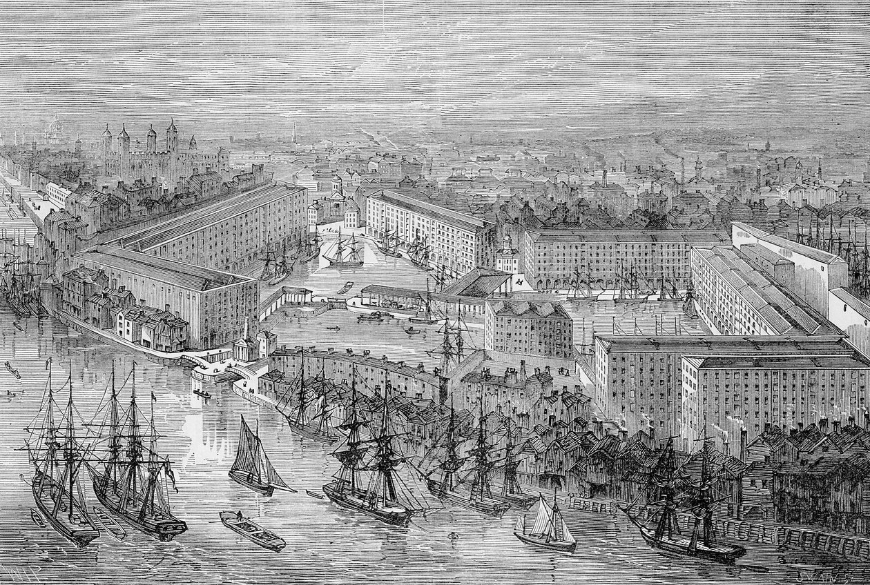 St. Katherine&39;s Docks, Londres, publicado em "The Illustrated London News", 1871 de English School