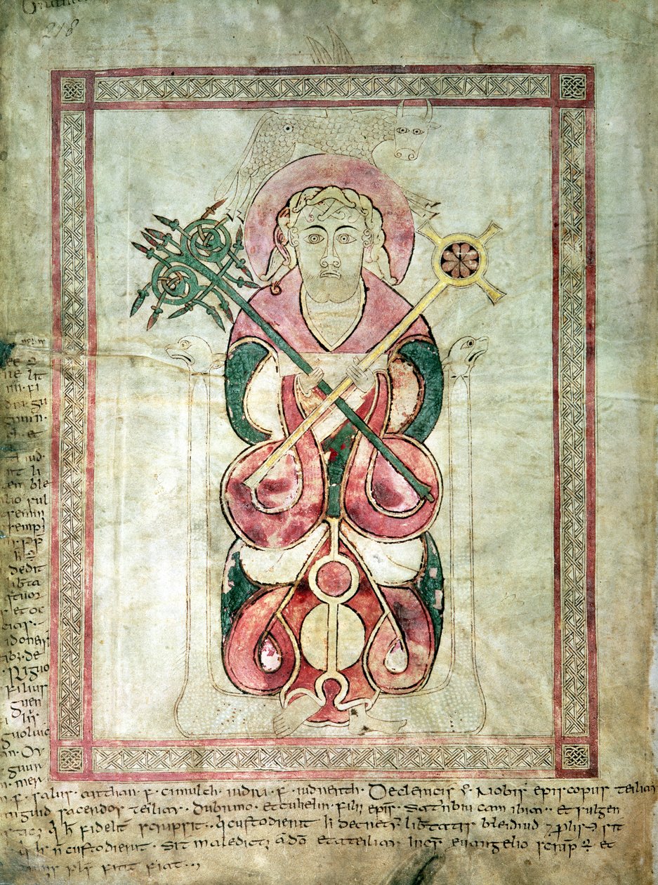São Lucas e seu bezerro alado, página de rosto do Evangelho de São Luís, dos Evangelhos de Lichfield, c. de English School