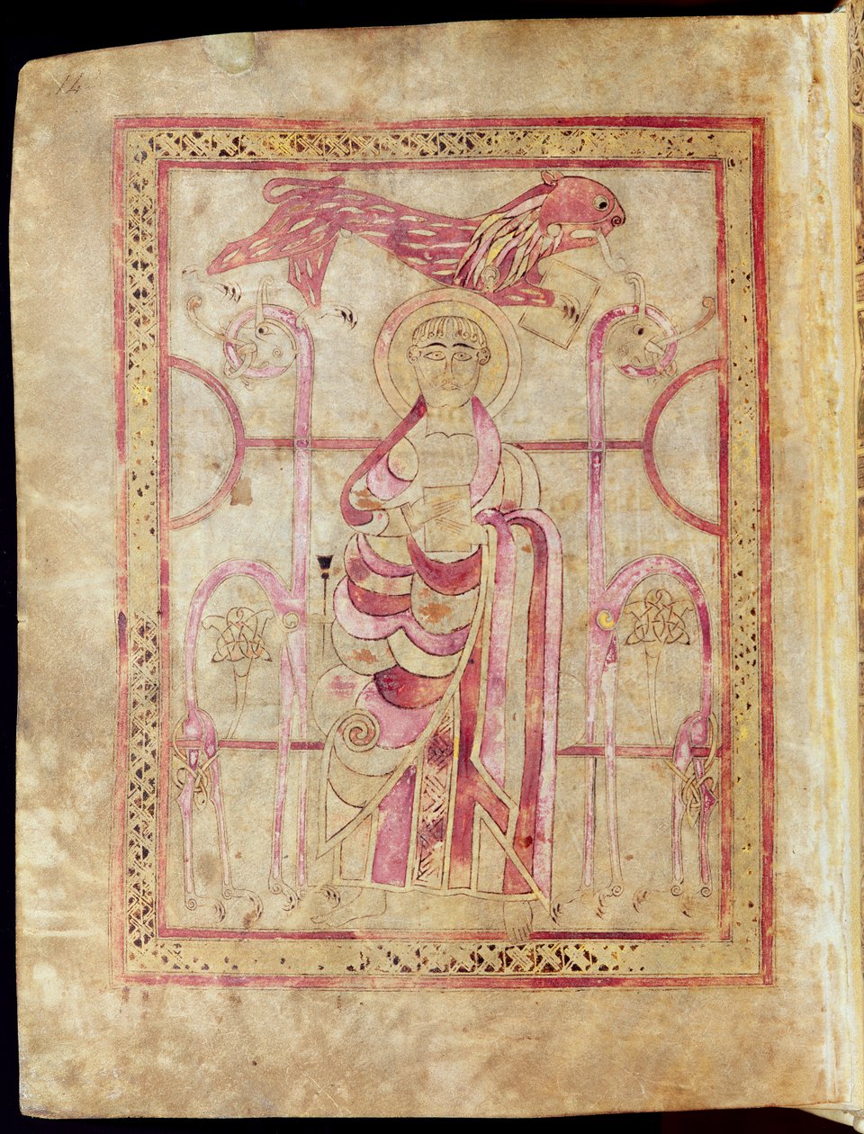São Marcos entronizado com seu leão, a página de rosto do Evangelho de São Marcos, dos Evangelhos de Lichfield, c. de English School