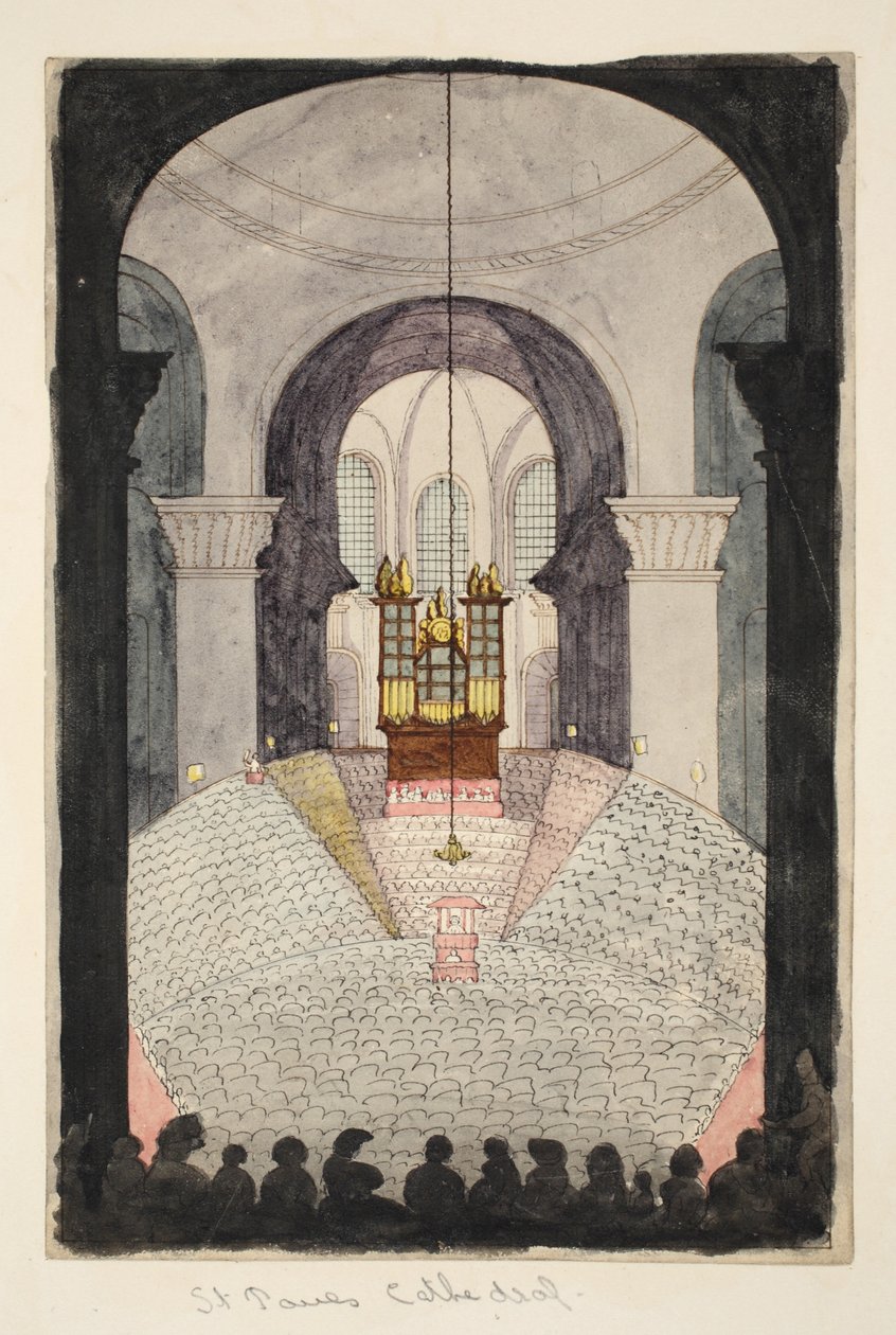 St Pauls Cathedral, (aguarela sobre papel) de English School