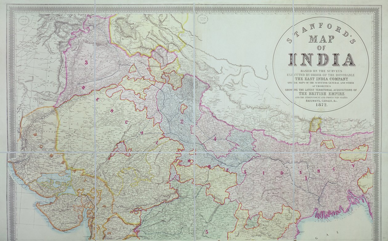 Mapa de Stanfords da Índia, 1872 de English School