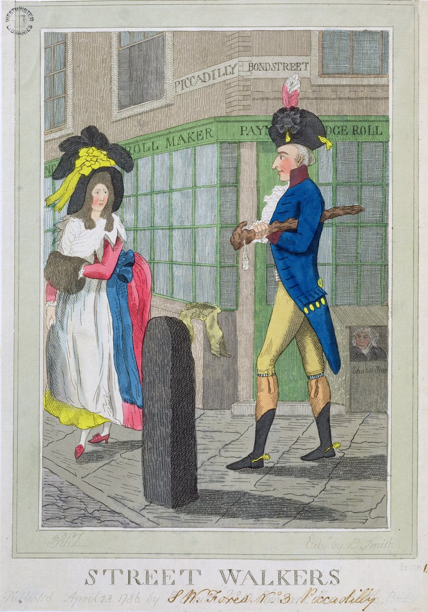 Street Walkers, gravado por B. Smith, pub. por SW Fores, 1786 (gravura colorida) de English School