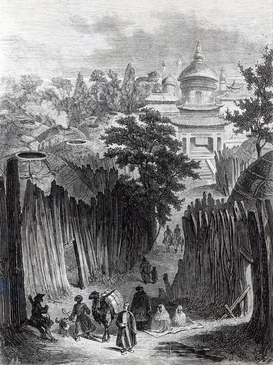Rua em Urga, ilustração de &39;Mongólia, o país de Tangut e as solitudes do norte do Tibete&39; pelo coronel Prejevalsky, edição em inglês, 1876 de English School
