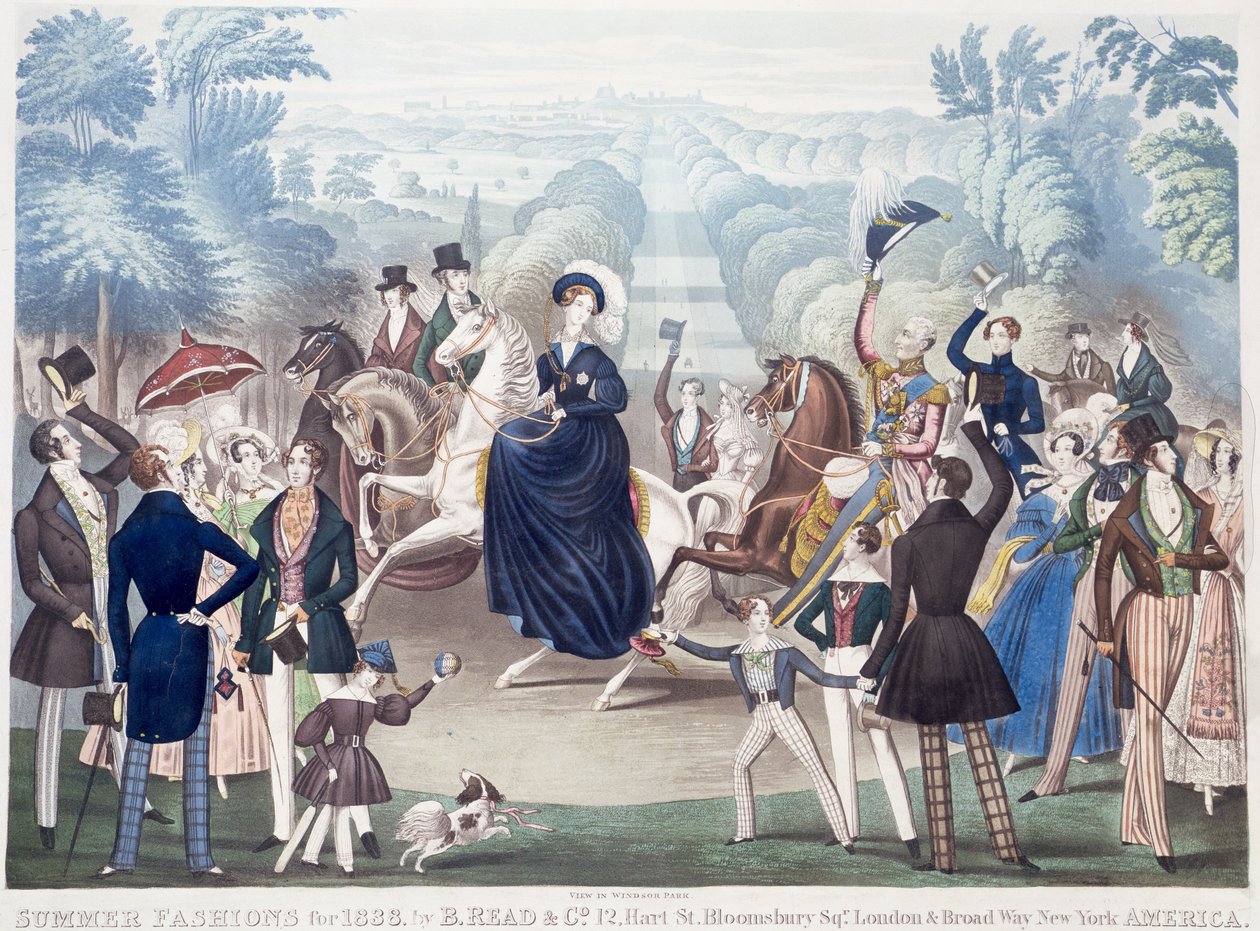 Modas de Verão para 1838, Vista em Windsor Park por B Read and Co. (aquatinta colorida) de English School