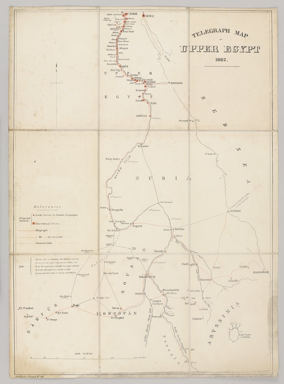 Mapa de telégrafo do Alto Egito 1882 de English School