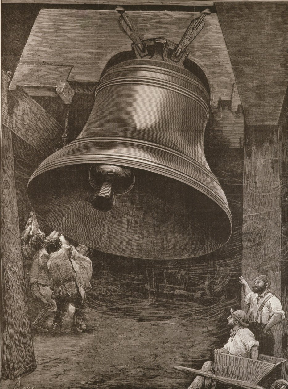 Testando o Grande Sino para a Catedral de São Paulo na Fábrica de Srs. Taylor e Son, Loughborough, de &39;The Illustrated London News&39;, 14 de janeiro de 1882 de English School