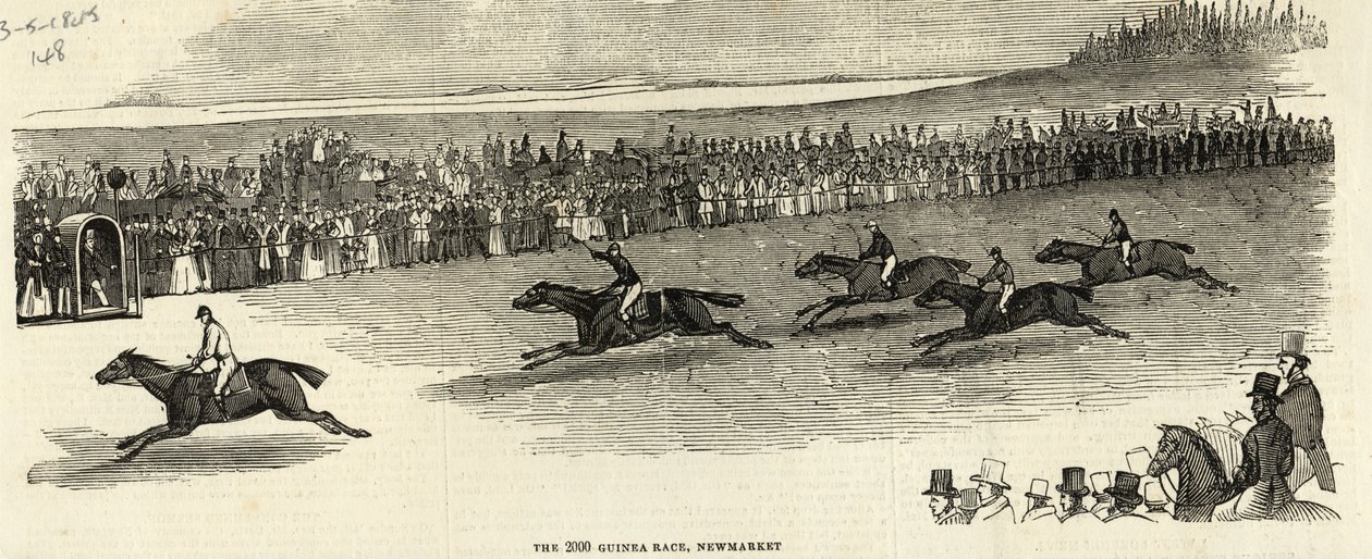 A Corrida da Guiné de 2000, Newmarket, de &39;The Illustrated London News&39;, 3 de maio de 1845 de English School