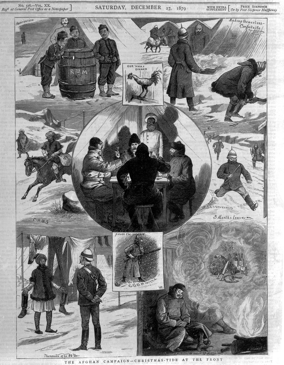 A Campanha Afegã - Maré de Natal na Frente, inclui ilustrações de &39;The Graphic&39;, 27 de dezembro de 1879 de English School