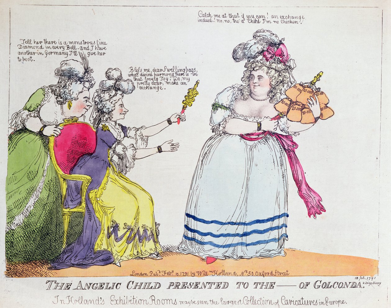 A Criança Angélica Apresentada ao ----- de Golconda, 1791 (gravura colorida à mão) de English School