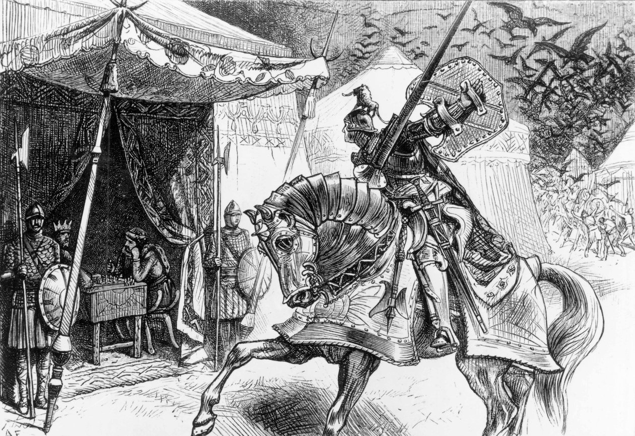 O Exército dos Corvos, uma cena do &39;The Dream of Rhonabwy&39;, parte de &39;The Mabinogion&39; de English School