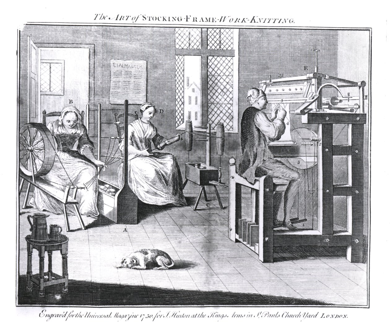 A arte da meia-armação-trabalho-tricô, gravada para &39;The Universal Magazine, 1750 de English School