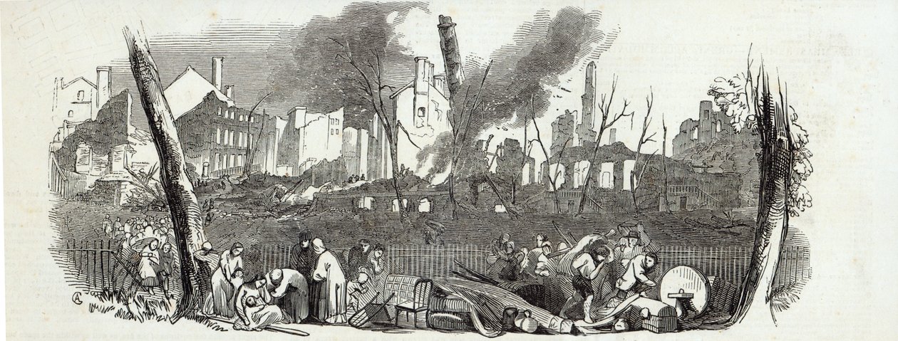 The Bowling-green e Marketfield-street, Nova York, de The Illustrated London News, 23 de agosto de 1845 de English School