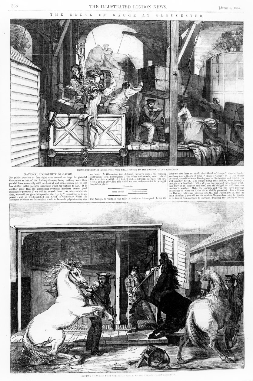 The Break of Gauge em Gloucester, ilustração de &39;The Illustrated London News&39;, 6 de junho de 1846 de English School