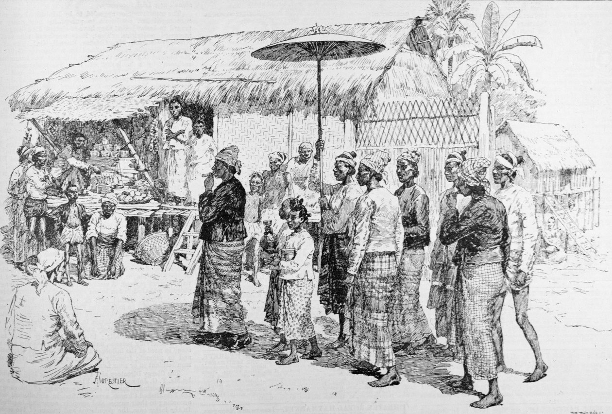 A Expedição de Burmah: O Woon de Burmah em seu caminho para visitar o general Prendergast, de "The Illustrated London News", 20 de fevereiro de 1886 de English School