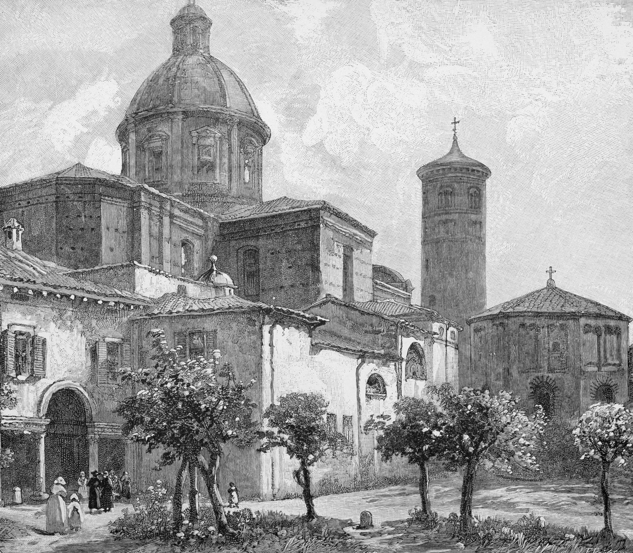 A Catedral e Batistério, Ravenna, Itália, do "The Picturesque Mediterranean", Volume 3, publicado pela Cassell and Co. Ltd., década de 1880-90 de English School