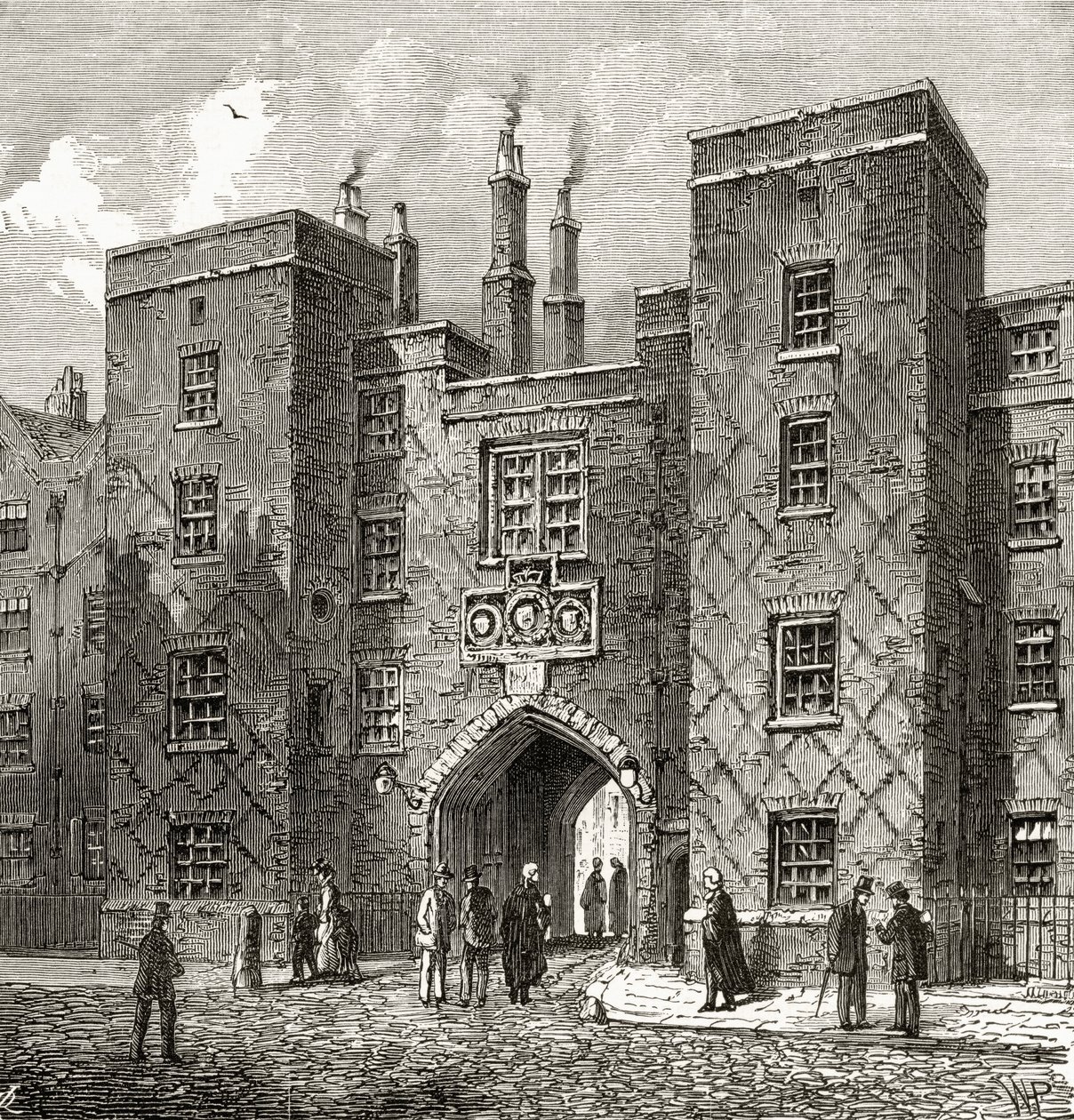 The Chancery Lane Gate do Lincoln&39;s Inn, de &39;London Pictures: desenhado com caneta e lápis&39;, do Rev. Richard Lovett, publicado em 1890 de English School