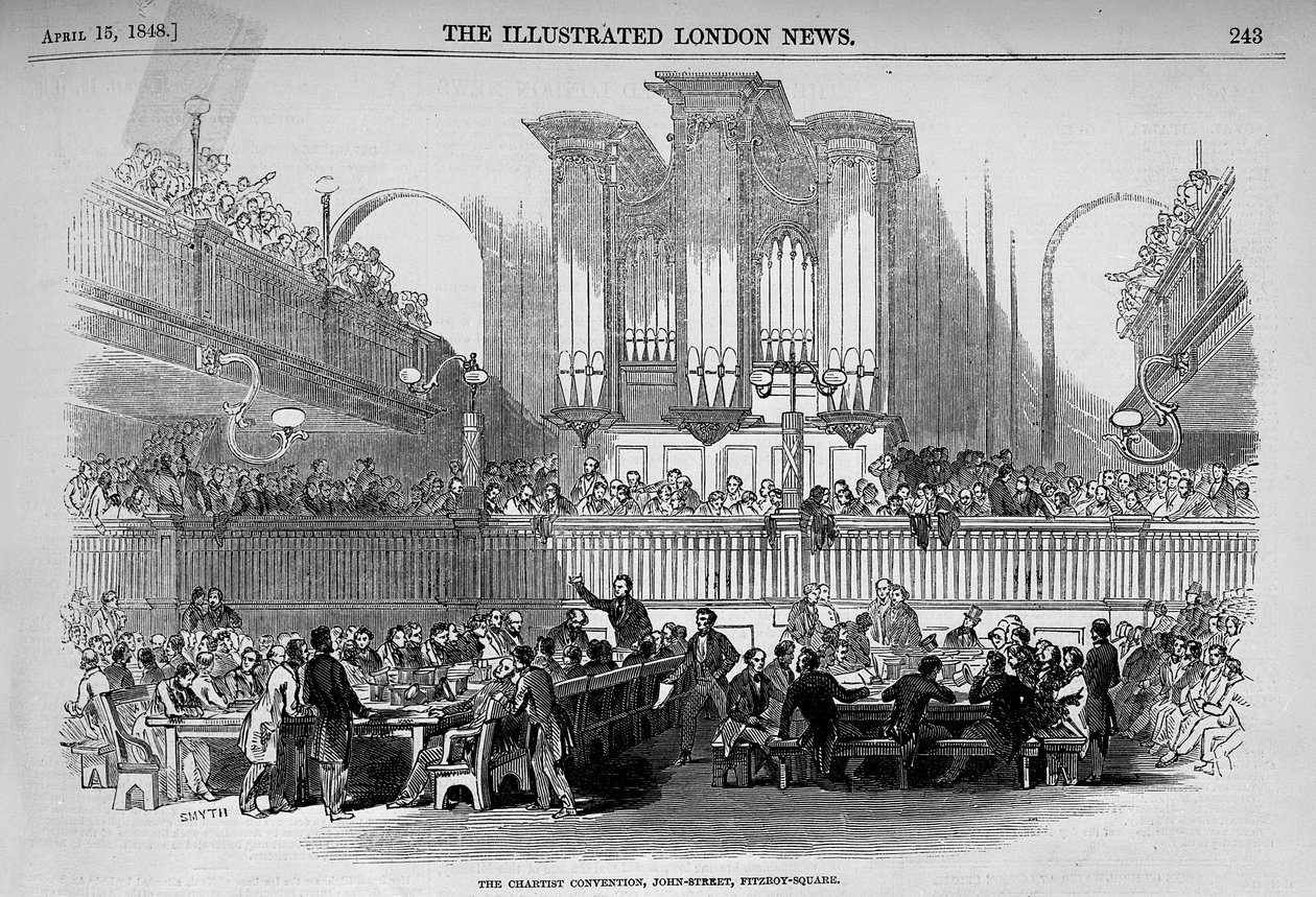 A Convenção Cartista em 23 John Street, Fitzroy Square de &39;The Illustrated London News&39;, 15 de abril de 1848 de English School