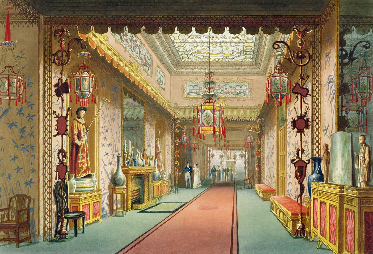 A galeria chinesa, das vistas do pavilhão real, Brighton por John Nash (1752-1835), 1826 (aquatint) de English School