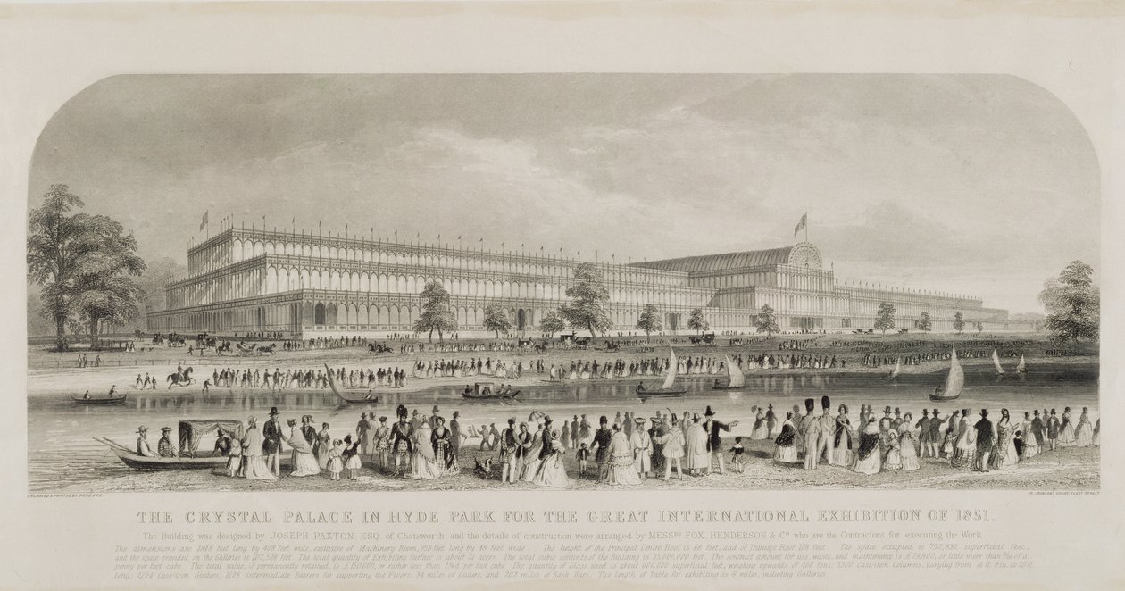O Palácio de Cristal em Hyde Park para a Grande Exposição Internacional de 1851, pub. pela Read and Co. de English School
