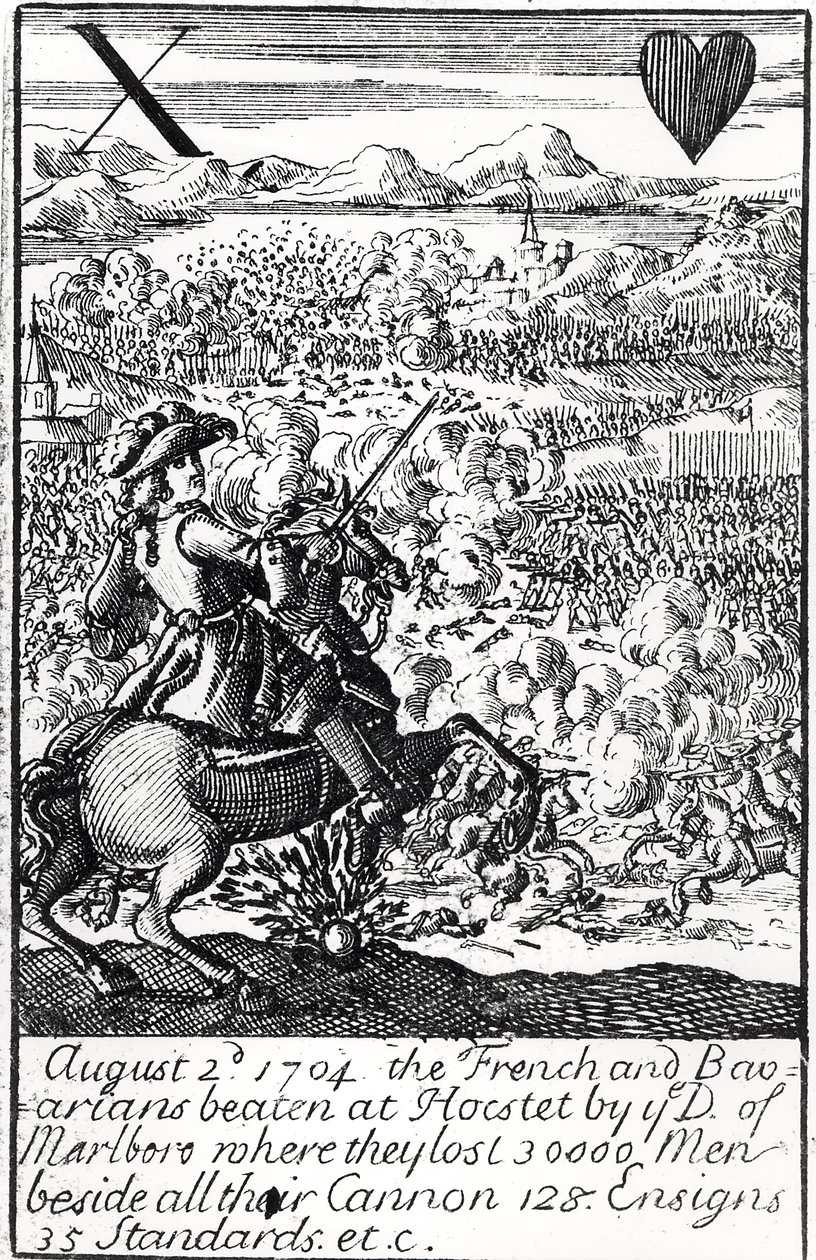 O duque de Marlborough derrota os franceses e bávaros na Batalha de Blenheim, 2 de agosto de 1704, baralho inglês de English School